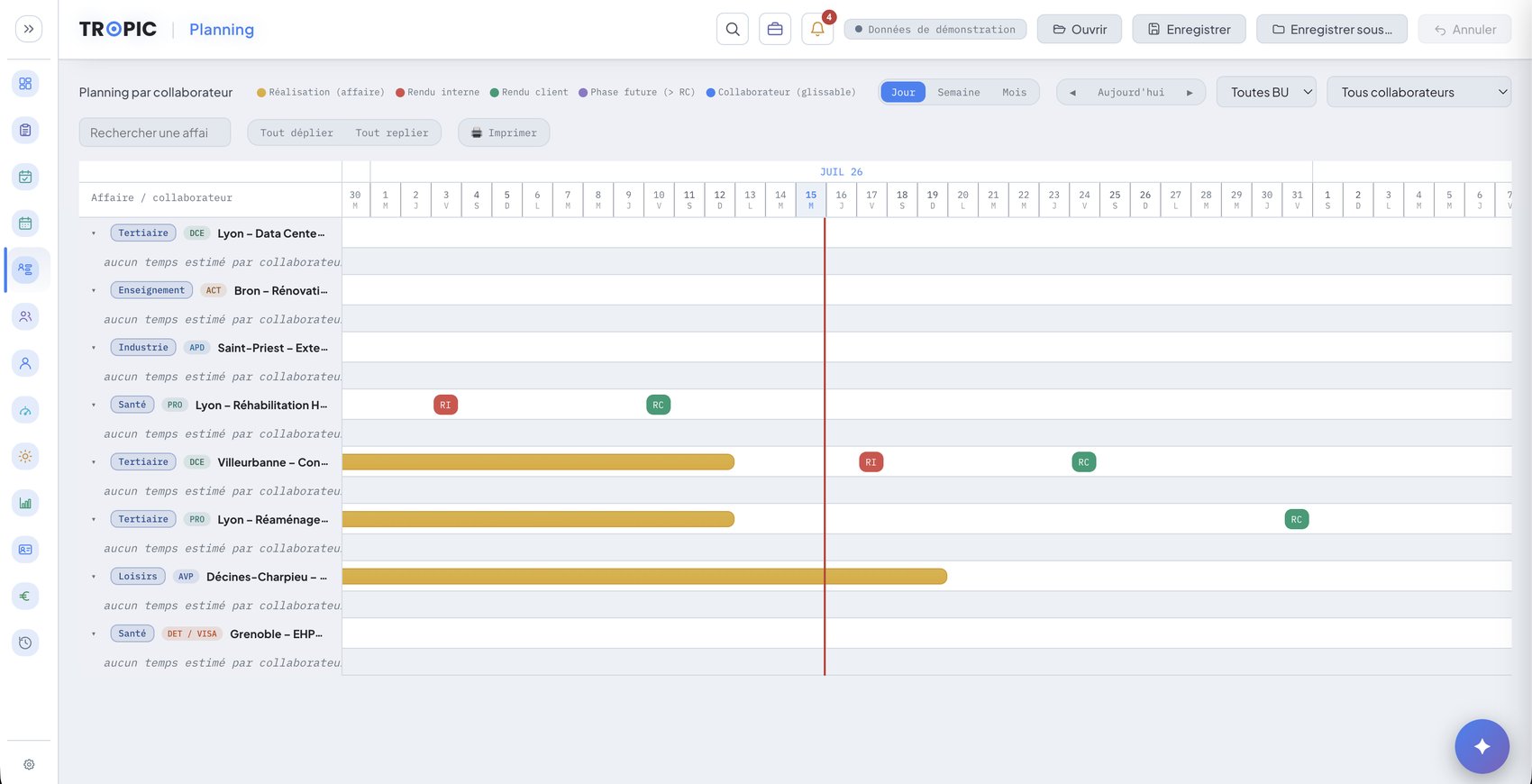 Vue Gantt chronologique de Tropic Planning